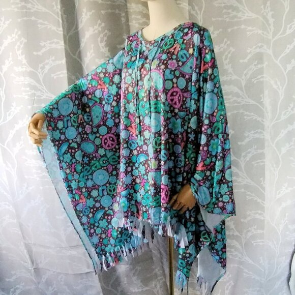 Colorful House Women Hippie Poncho Adult 60s Cosplay Costume - Picture 1 of 6